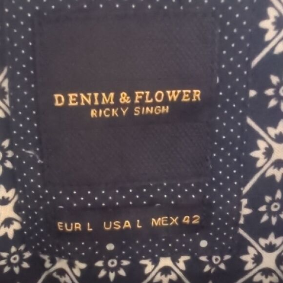 Denim & Flower men’s button-down shirt | blue patterned casual modern fit - Picture 2 of 4